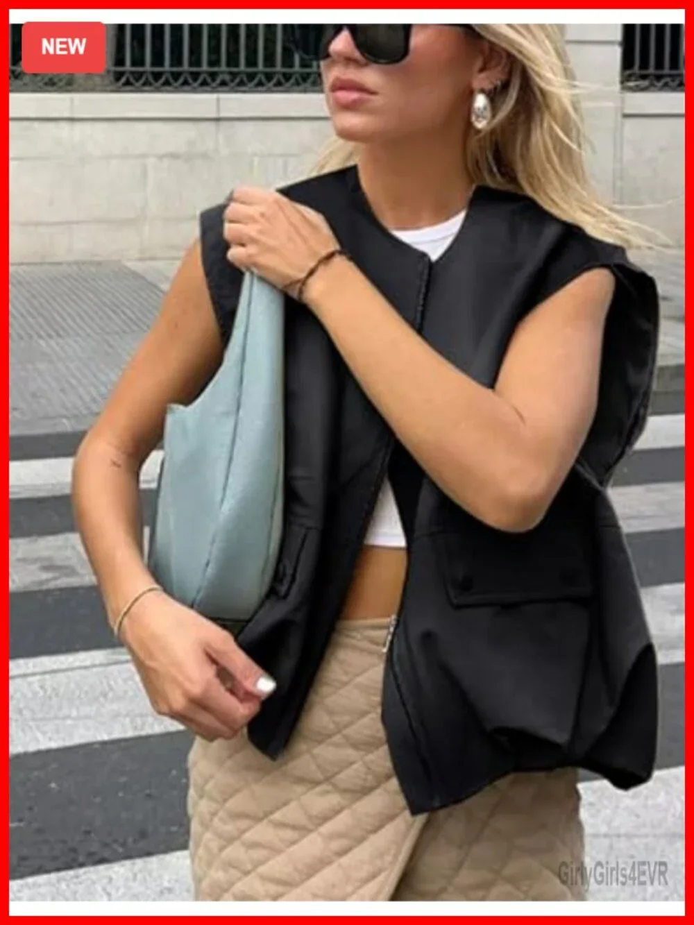 Oversized Cargo Vest Zip Up Blazer Vest Sleeveless Lightweight